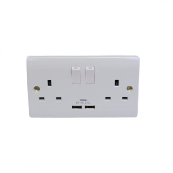 VZ0386 - 13A 250V 2Gang with Switch & Twin 2.1A USB Socket