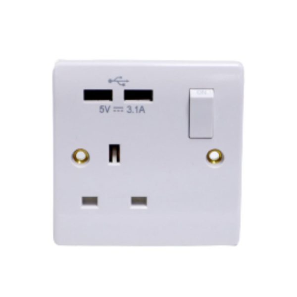 VZ0025 1G 13A switch socket with Double USB chrger White