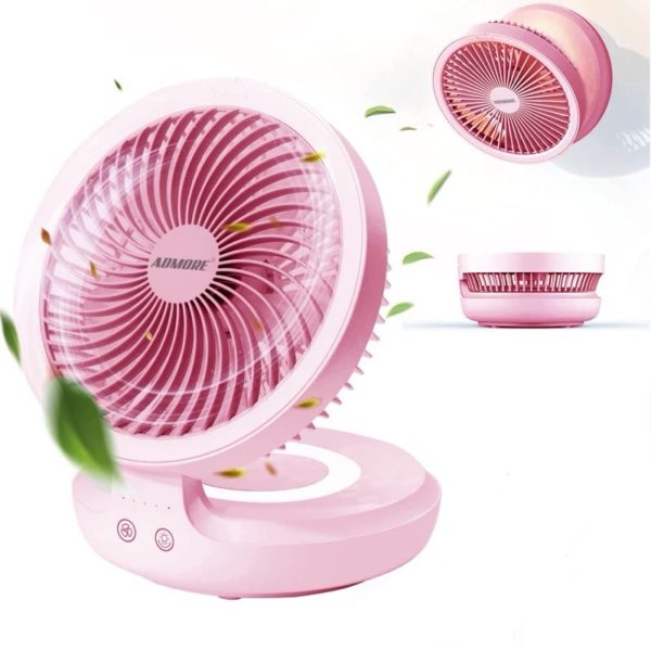 Admore 6" Rechargeable Folding Table Fan with LED night Lamp (Pink Color)