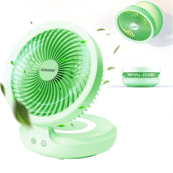 Admore 6" Rechargeable Folding Table Fan with LED night Lamp (Green Color)